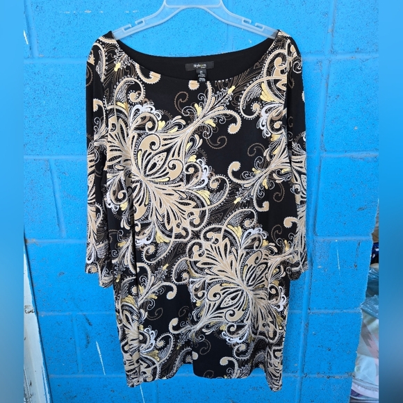 Style & Co. Stretch Tunic Top Gold Filigrees White Black Sz 2X - Picture 1 of 4